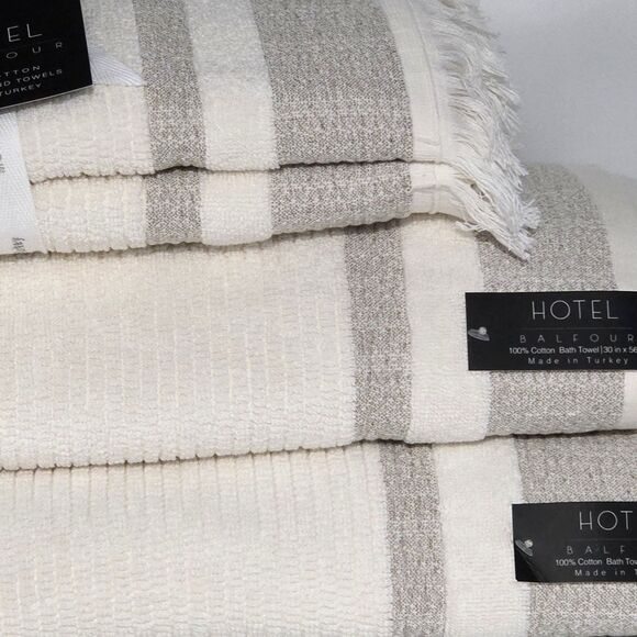 Hotel Balfour 4pc Cream And Taupe Turkish Cotton Towel Set 2‎ Bath 2 Hand - Picture 12 of 15